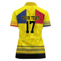 Custom Romania Rugby Go Champions Women Polo Shirt Romanian Traditional Patern