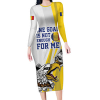 Custom Romania Football With Eagle Mascot Family Matching Long Sleeve Bodycon Dress and Hawaiian Shirt Sporty Style