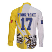 Custom Romania Football With Eagle Mascot Long Sleeve Button Shirt Sporty Style