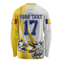 Custom Romania Football With Eagle Mascot Long Sleeve Shirt Sporty Style