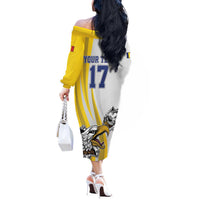 Custom Romania Football With Eagle Mascot Off The Shoulder Long Sleeve Dress Sporty Style