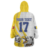 Custom Romania Football With Eagle Mascot Wearable Blanket Hoodie Sporty Style