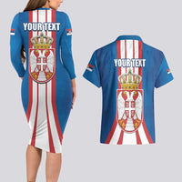 Personalized Serbia Coat of Arms Couples Matching Long Sleeve Bodycon Dress and Hawaiian Shirt The Serbian Eagle and Serbian cross