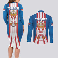 Personalized Serbia Coat of Arms Couples Matching Long Sleeve Bodycon Dress and Long Sleeve Button Shirt The Serbian Eagle and Serbian cross