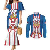 Personalized Serbia Coat of Arms Couples Matching Mermaid Dress and Long Sleeve Button Shirt The Serbian Eagle and Serbian cross