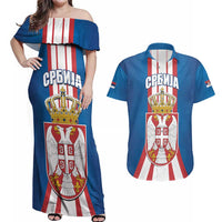 Personalized Serbia Coat of Arms Couples Matching Off Shoulder Maxi Dress and Hawaiian Shirt The Serbian Eagle and Serbian cross