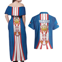 Personalized Serbia Coat of Arms Couples Matching Off Shoulder Maxi Dress and Hawaiian Shirt The Serbian Eagle and Serbian cross