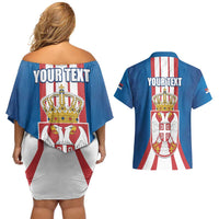 Personalized Serbia Coat of Arms Couples Matching Off Shoulder Short Dress and Hawaiian Shirt The Serbian Eagle and Serbian cross