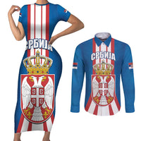 Personalized Serbia Coat of Arms Couples Matching Short Sleeve Bodycon Dress and Long Sleeve Button Shirt The Serbian Eagle and Serbian cross