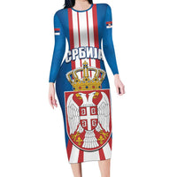 Personalized Serbia Coat of Arms Long Sleeve Bodycon Dress The Serbian Eagle and Serbian cross