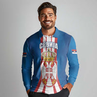 Personalized Serbia Coat of Arms Long Sleeve Polo Shirt The Serbian Eagle and Serbian cross