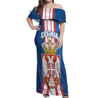 Personalized Serbia Coat of Arms Off Shoulder Maxi Dress The Serbian Eagle and Serbian cross