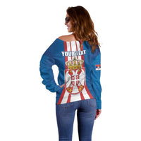 Personalized Serbia Coat of Arms Off Shoulder Sweater The Serbian Eagle and Serbian cross