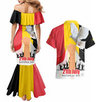 Belgian National Day Couples Matching Mermaid Dress and Hawaiian Shirt 21th July Flag with Dove