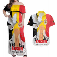 Belgian National Day Couples Matching Off Shoulder Maxi Dress and Hawaiian Shirt 21th July Flag with Dove