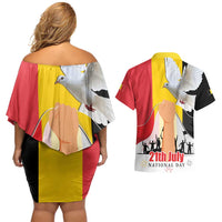 Belgian National Day Couples Matching Off Shoulder Short Dress and Hawaiian Shirt 21th July Flag with Dove