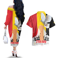 Belgian National Day Couples Matching Off The Shoulder Long Sleeve Dress and Hawaiian Shirt 21th July Flag with Dove