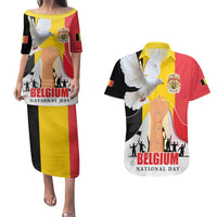 Belgian National Day Couples Matching Puletasi and Hawaiian Shirt 21th July Flag with Dove