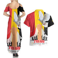 Belgian National Day Couples Matching Summer Maxi Dress and Hawaiian Shirt 21th July Flag with Dove