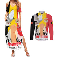 Belgian National Day Couples Matching Summer Maxi Dress and Long Sleeve Button Shirt 21th July Flag with Dove