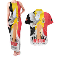 Belgian National Day Couples Matching Tank Maxi Dress and Hawaiian Shirt 21th July Flag with Dove