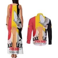 Belgian National Day Couples Matching Tank Maxi Dress and Long Sleeve Button Shirt 21th July Flag with Dove