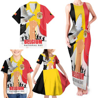 Belgian National Day Family Matching Tank Maxi Dress and Hawaiian Shirt 21th July Flag with Dove