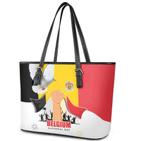 Belgian National Day Leather Tote Bag 21th July Flag with Dove
