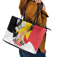 Belgian National Day Leather Tote Bag 21th July Flag with Dove
