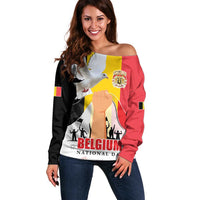 Belgian National Day Off Shoulder Sweater 21th July Flag with Dove