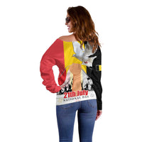Belgian National Day Off Shoulder Sweater 21th July Flag with Dove