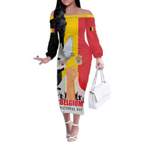 Belgian National Day Off The Shoulder Long Sleeve Dress 21th July Flag with Dove