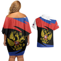 Russia Coat of Arms Couples Matching Off Shoulder Short Dress and Hawaiian Shirt Russian Eagle Two Heads Simple Style