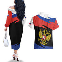 Russia Coat of Arms Couples Matching Off The Shoulder Long Sleeve Dress and Hawaiian Shirt Russian Eagle Two Heads Simple Style