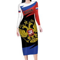 Russia Coat of Arms Family Matching Long Sleeve Bodycon Dress and Hawaiian Shirt Russian Eagle Two Heads Simple Style LT17 - Wonder Print Shop