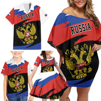 Russia Coat of Arms Family Matching Off Shoulder Short Dress and Hawaiian Shirt Russian Eagle Two Heads Simple Style LT17 - Wonder Print Shop