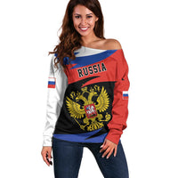 Russia Coat of Arms Off Shoulder Sweater Russian Eagle Two Heads Simple Style LT17 - Wonder Print Shop