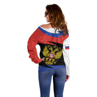 Russia Coat of Arms Off Shoulder Sweater Russian Eagle Two Heads Simple Style LT17 - Wonder Print Shop