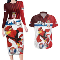 Custom Serbia Football Couples Matching Long Sleeve Bodycon Dress and Hawaiian Shirt Sporty Style with Eagle Mascot