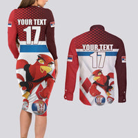 Custom Serbia Football Couples Matching Long Sleeve Bodycon Dress and Long Sleeve Button Shirt Sporty Style with Eagle Mascot