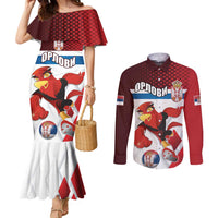Custom Serbia Football Couples Matching Mermaid Dress and Long Sleeve Button Shirt Sporty Style with Eagle Mascot