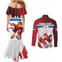 Custom Serbia Football Couples Matching Mermaid Dress and Long Sleeve Button Shirt Sporty Style with Eagle Mascot