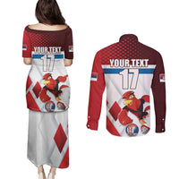 Custom Serbia Football Couples Matching Puletasi and Long Sleeve Button Shirt Sporty Style with Eagle Mascot