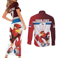 Custom Serbia Football Couples Matching Short Sleeve Bodycon Dress and Long Sleeve Button Shirt Sporty Style with Eagle Mascot