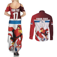Custom Serbia Football Couples Matching Summer Maxi Dress and Long Sleeve Button Shirt Sporty Style with Eagle Mascot