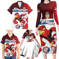 Custom Serbia Football Family Matching Long Sleeve Bodycon Dress and Hawaiian Shirt Sporty Style with Eagle Mascot