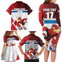 Custom Serbia Football Family Matching Long Sleeve Bodycon Dress and Hawaiian Shirt Sporty Style with Eagle Mascot