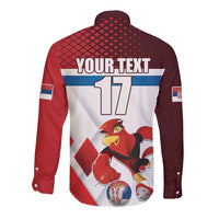 Custom Serbia Football Long Sleeve Button Shirt Sporty Style with Eagle Mascot