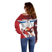 Custom Serbia Football Off Shoulder Sweater Sporty Style with Eagle Mascot