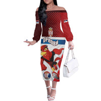 Custom Serbia Football Off The Shoulder Long Sleeve Dress Sporty Style with Eagle Mascot